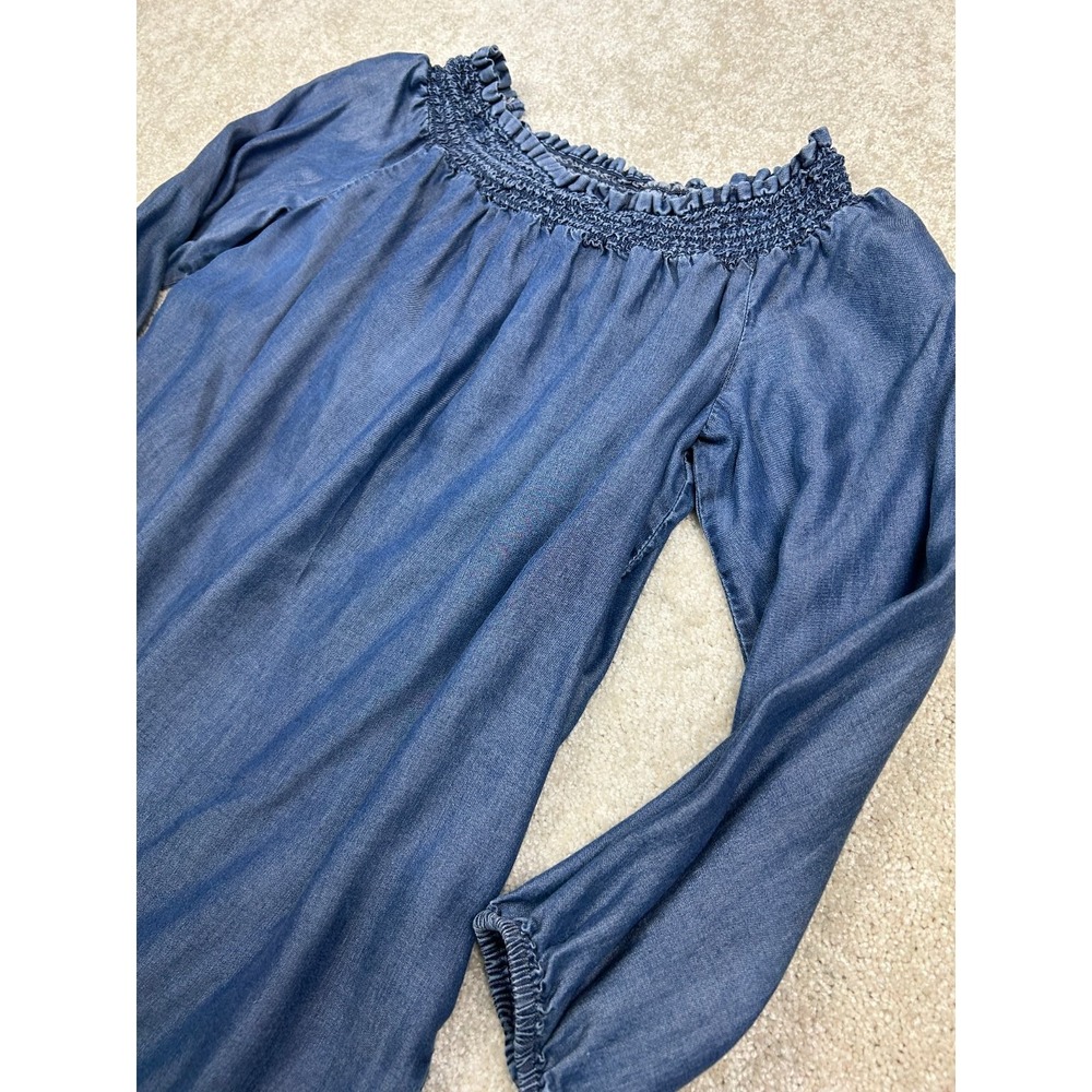 MICHAEL Michael Kors Women's Blue M Off Shoulder Smocked Lyocell Top